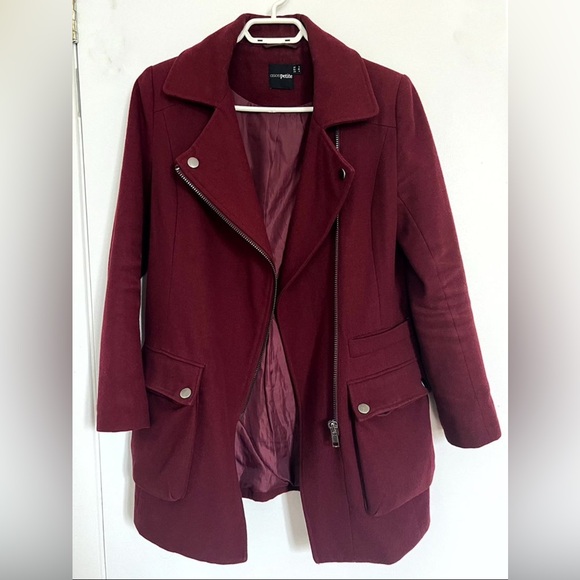 Asos Biker burgundy coat jacket wool manteau laine motard fall automne hiver - Picture 5 of 5